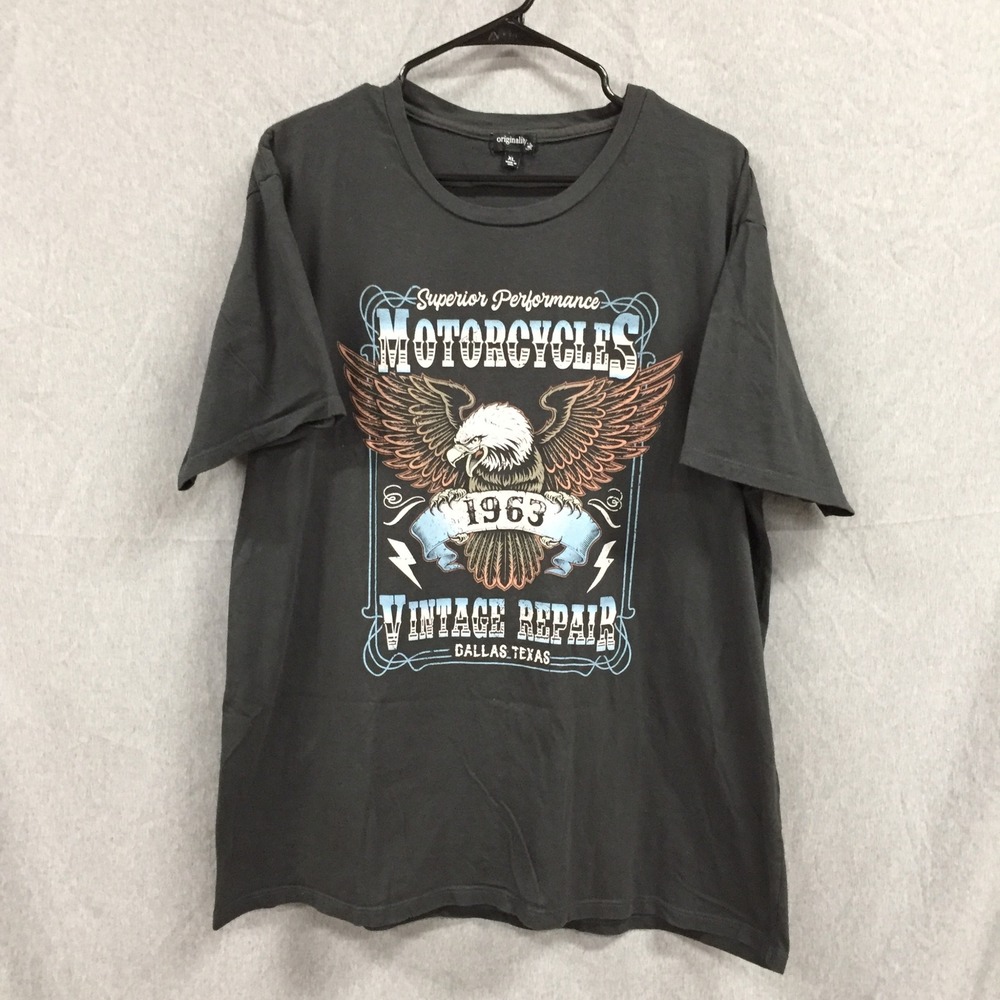 Originality Mens XL Motorcycles 1963 Vintage Repair Eagle Graphic‎ T-Shirt Gray